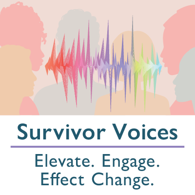 Artwork for the 2023 National Crime Victims' Rights Week. Survivor Voices. Elevate. Engage. Effect Change.