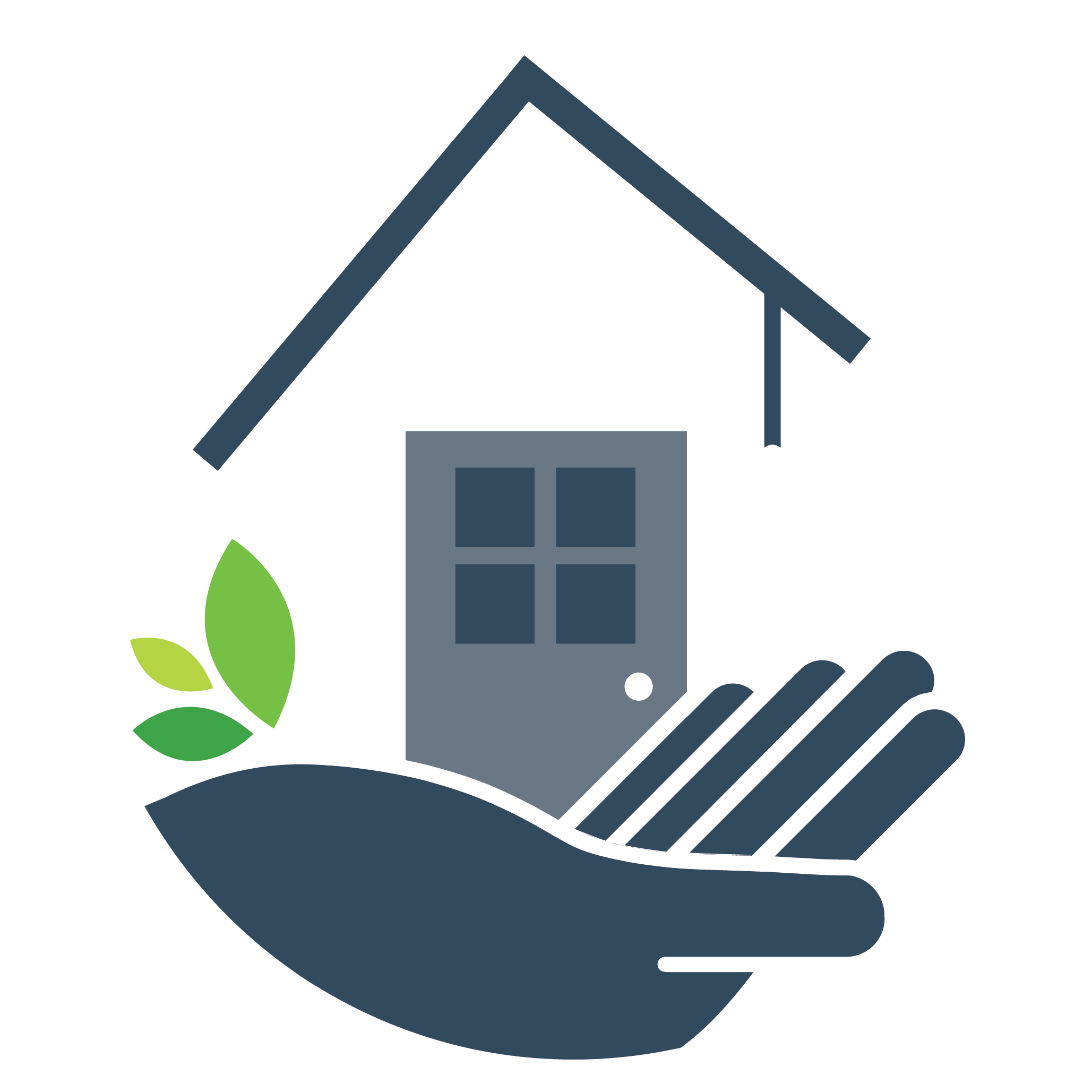 Safe at Home program logo. Blue hand holding a grey and blue door under a roof. Text reading "Safe at Home. Utah's address confidentiality program"